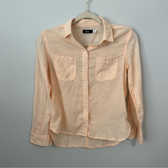 BDG Light Peach Pink Sheer Long Sleeve Button Down Shirt Women’s Size Small - Picture 2 of 6